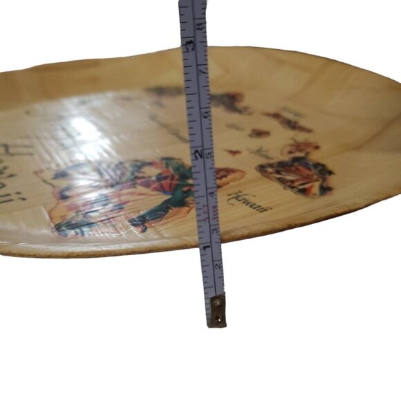 Hawaii Souvenir Shallow Platter Bowl Tray Woven Bamboo of Hawaiian Islands Map - Picture 11 of 15